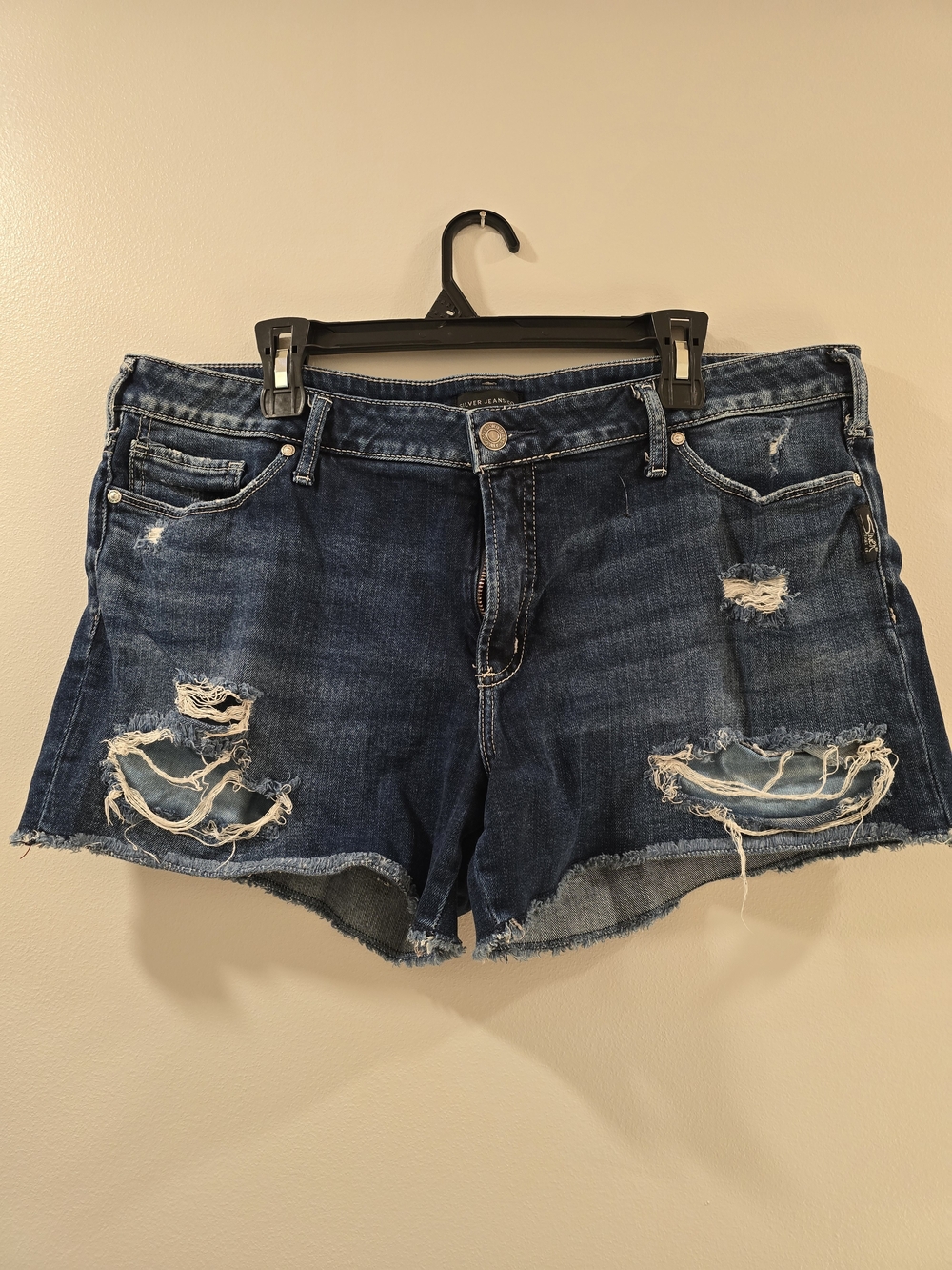 Silver Jeans Dark Blue Distressed Denim Shorts